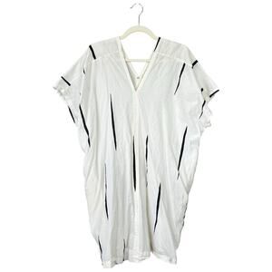 UZI NYC V Dress White Black Stripe One Size Lagenlook Cotton Artsy Abstract